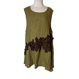 Sarah Clemens green brown abstract tunic sz M